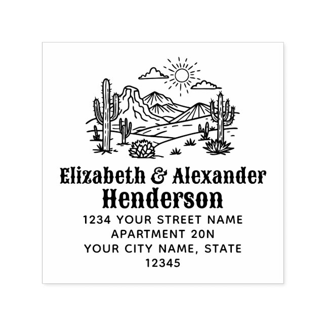 Desert Cactus liggande #3S SQ Namn Returadress Självfärgande Stämpel (Design)