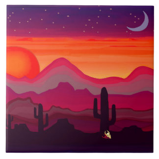 Desert Cactus Moon Kakelplatta