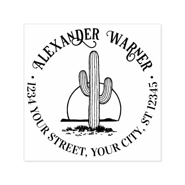 Desert Cactus mot Sol Namn Returadress Självfärgande Stämpel (Design)