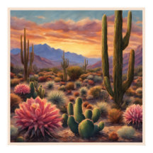 Desert Cactus Mountain Sunrise Dramatic Påstående