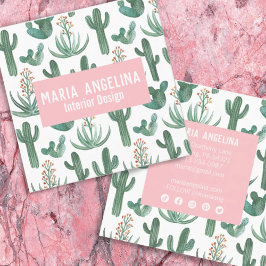 Desert Cactus och Succulents Watercolor Design Fyrkantigt Visitkort