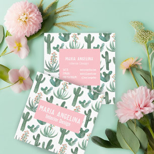 Desert Cactus och Succulents Watercolor Design Fyrkantigt Visitkort