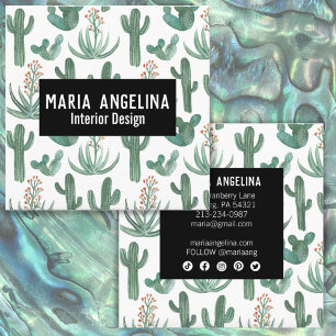 Desert Cactus och Succulents Watercolor Design Fyrkantigt Visitkort