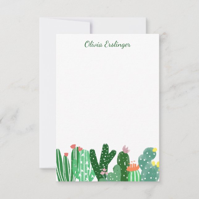 Desert Cactus Painting i Personligen Grönt Tack Kort (Framsida)