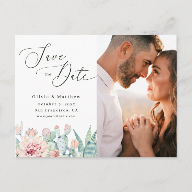 Desert Cactus Photo Save the Date. Elegant Wedding Vykort (Framsida)