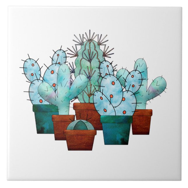 Desert Cactus Plant Watercolor Kakelplatta (Framsidan)