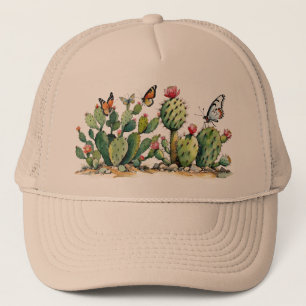 Desert Cactus Prickly Pear Plants med Butterflies Keps