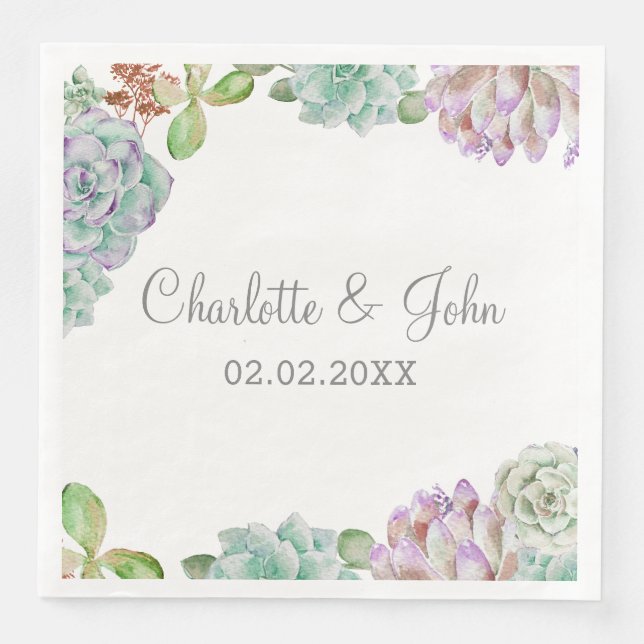 Desert Cactus Succulent Bröllop Napkins Pappersservett (Framsida)