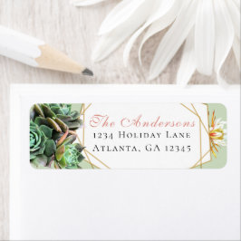 Desert Cactus Succulent Geometric Guld Ram Returadress Etikett