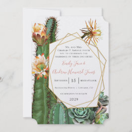 Desert Cactus Succulent Guld Geometric Metallic Inbjudningar