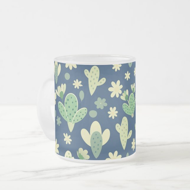 Desert Cactus & Succulent Pattern Frostad Glasmugg (Framsida vänster)