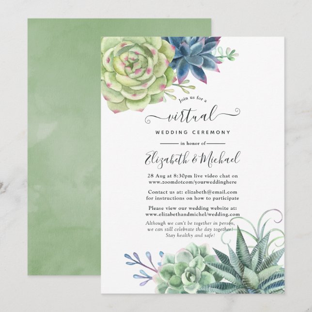 Desert Cactus Succulents Online Virtuellare Bröllo Inbjudningar (Fram/baksida)