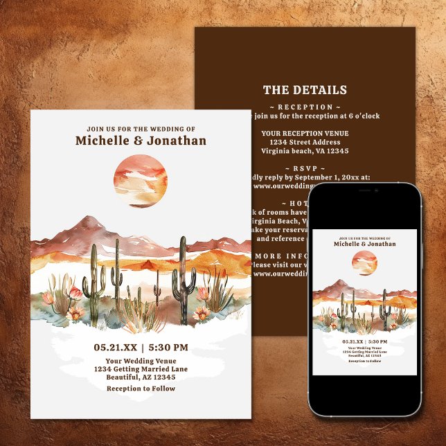 Desert Cactus Westerna Boho alla i ett Bröllop Inbjudningar (Desert Cactus Western Boho All in One Wedding Invitation)