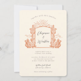 Desert Cactus Westerna Monogram Bröllop Inbjudningar