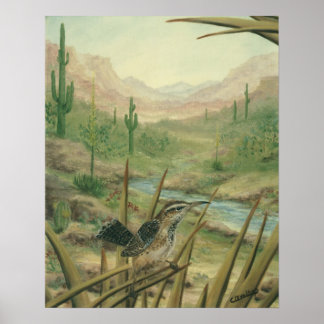 Desert Cactus Wren Poster