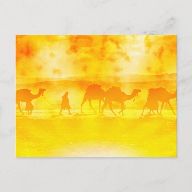 Desert Camel Caravan Sunburst vykort (Framsida)