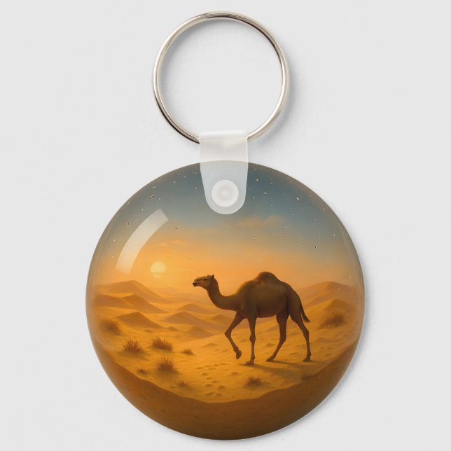 Desert Camel in Glass Sphere Keychain Nyckelring (Framsida)