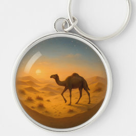 Desert Camel in Glass Sphere Keychain Rund Silverfärgad Nyckelring