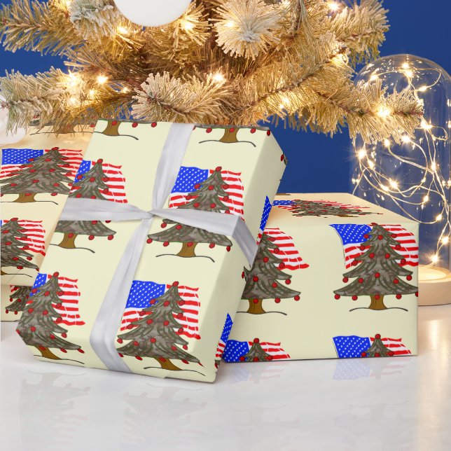 Desert Camouflage Christmas Tree w/American Flag Presentpapper (Helgdagar)