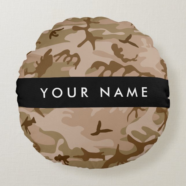 Desert Camouflage Pattern, ditt namn, Anpassa Rund Kudde (Framsidan)