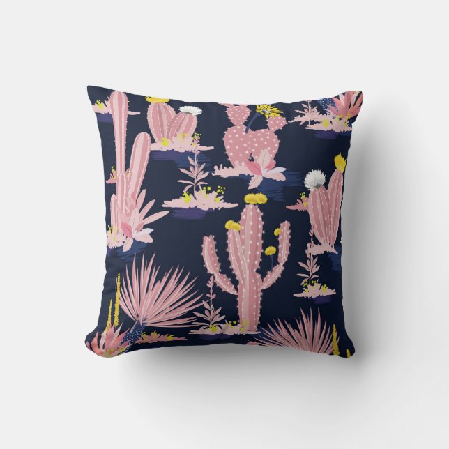 Desert-Chic: Pastel Cactus Bloom Kudde (Framsida)