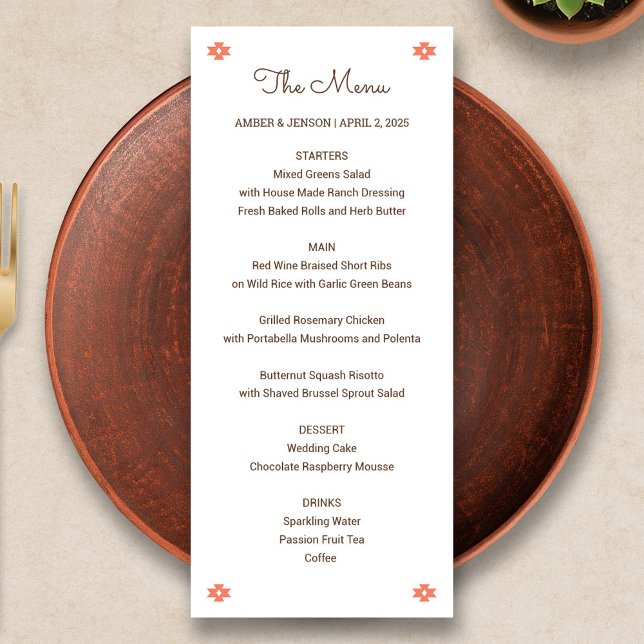 Desert Chic Sedona Bröllop Menu Program (Desert Chic Sedona Wedding Menu Card)
