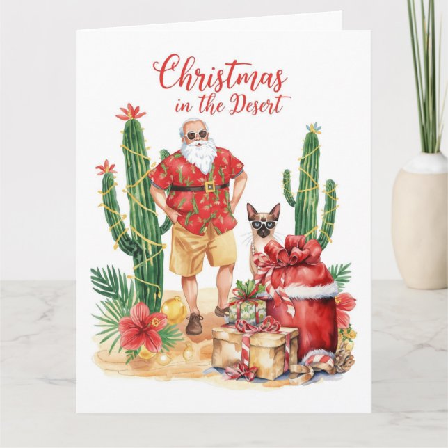 Desert Christmas with Cactus Santa Claus  Kort (Framsida)