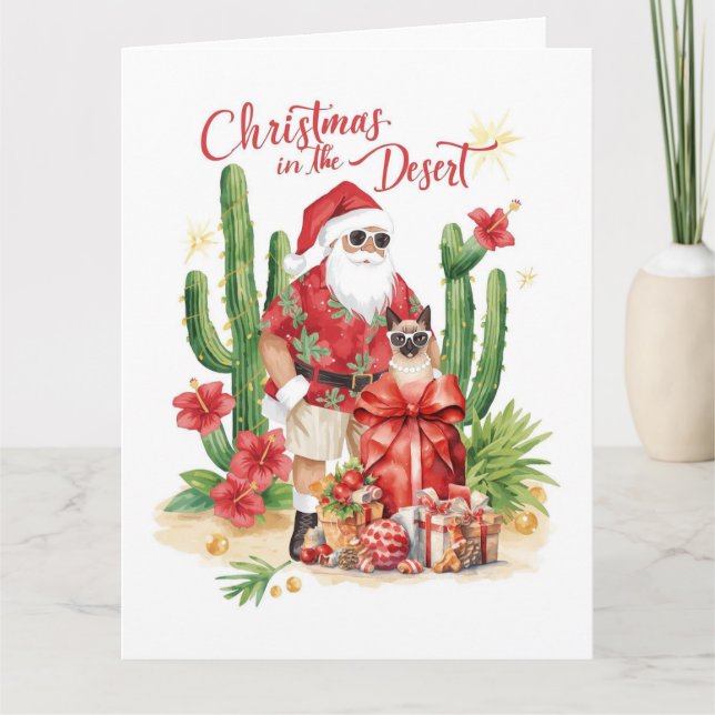 Desert Christmas with Cactus Santa Claus  Kort (Framsida)