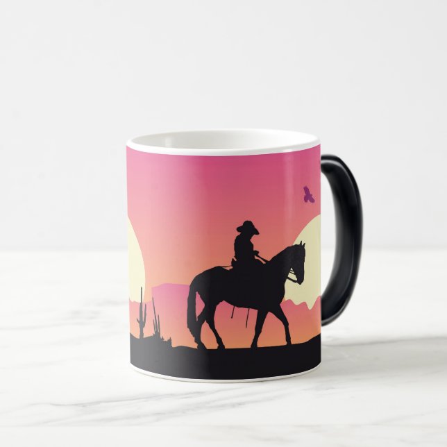 Desert Cowboy Ride - Sunset Silhouette Magisk Mugg (Framsida höger)