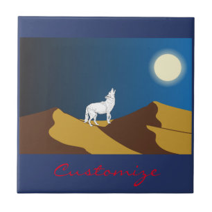 Desert Coyote Howling Full Moon Thunder_Cove Kakelplatta