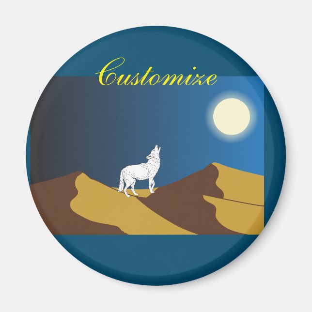 Desert Coyote Howling Full Moon Thunder_Cove Magnet (Framsidan)