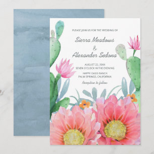 Desert Dream Boho Watercolor Cactus Bröllop Inbjudningar
