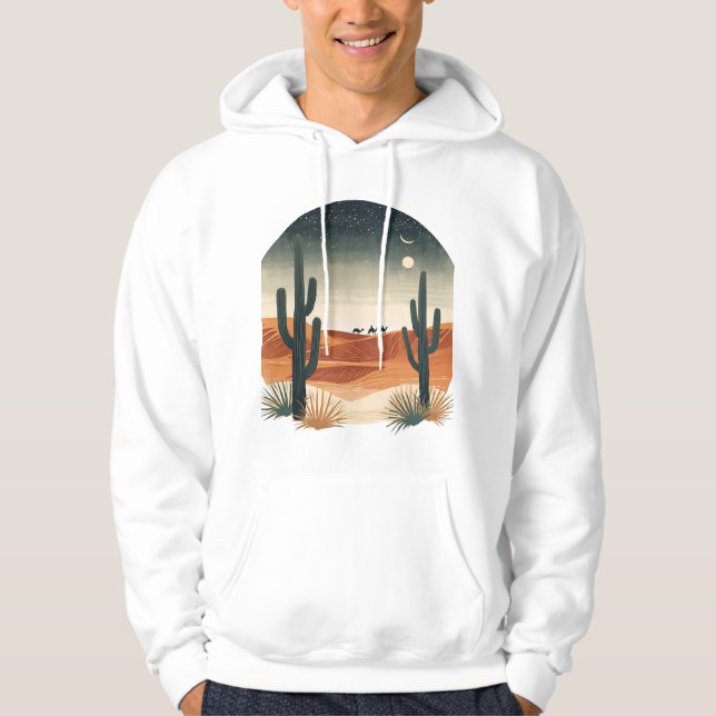 Desert Dreamscape – Boho Nightfall Illustration Hoodie (Framsida)