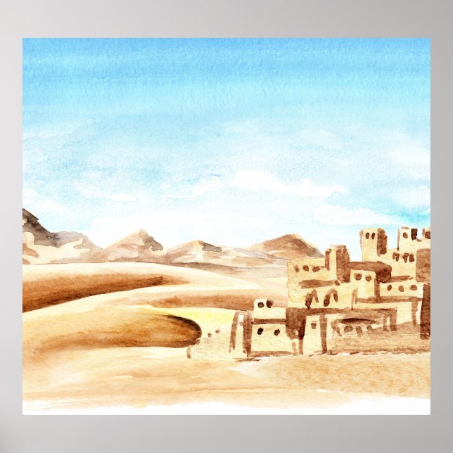 Desert Dunes African City Watercolor Poster (Framsidan)