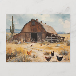 Desert Farmhouse Barn med Chickens Vykort