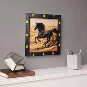 Desert Gallop Charred Grain Arabian Timekepers Fyrkantig Klocka