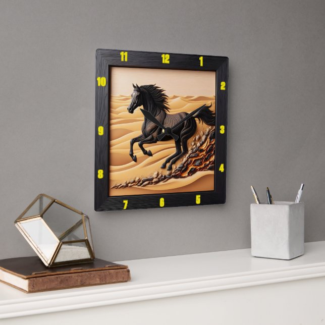 Desert Gallop Charred Grain Arabian Timekepers Fyrkantig Klocka (Kontor)