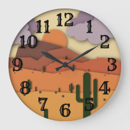 Desert Gammala västern Cactus Acrylic Wall Clock Stor Klocka