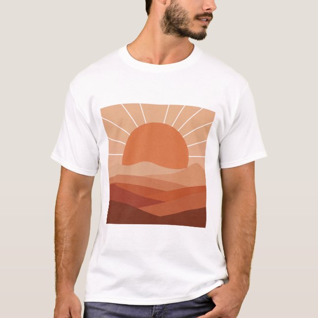 Desert Geometry – Minimalist Sun & Mountain T-Shir T Shirt (Framsida)