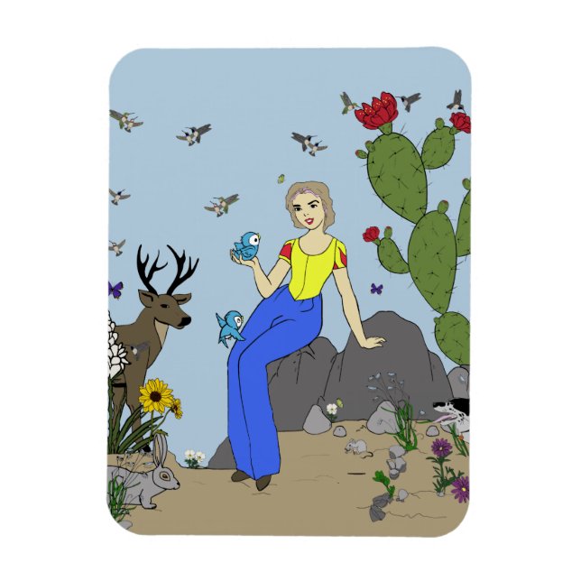 Desert Girl and Animals magnet (Vertikal)