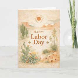 Desert Green Orange Landscape Happy Labor Day Kort