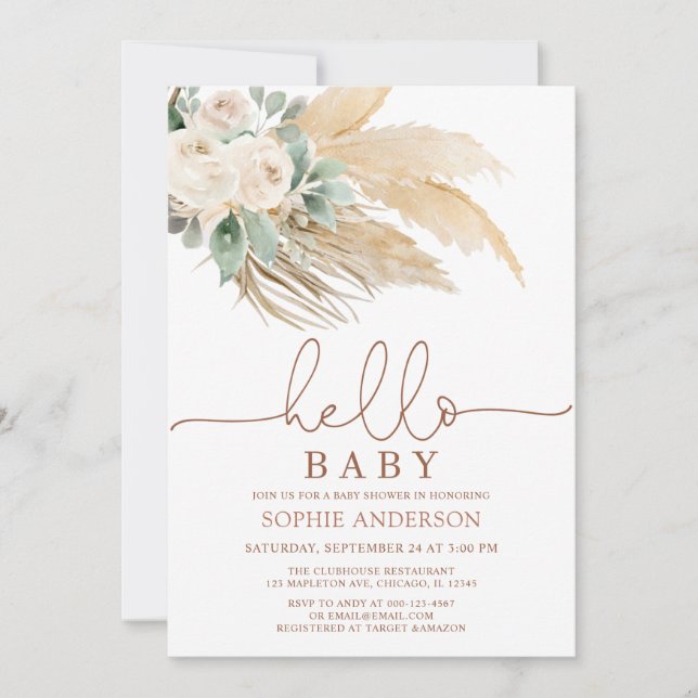 Desert Greenery Boho Pampas Grass Baby Shower Inbjudningar (Framsida)