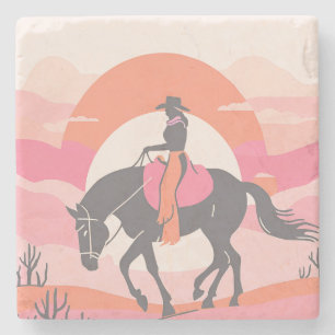 Desert Himmel med Cowgirl Riding her Horse Stenunderlägg