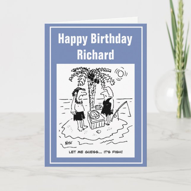 Desert Island Castaway Fishing har Fisk för middag Kort (Framsida)