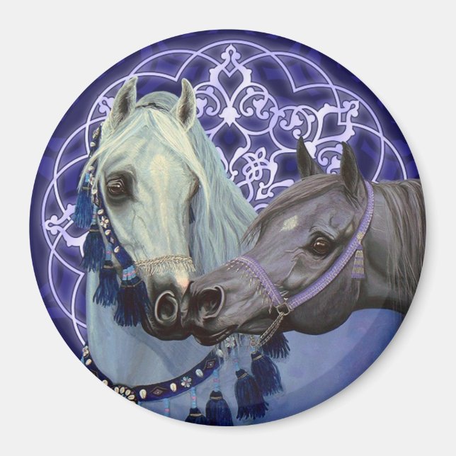 Desert Jewels arabiska hästar runda magnet (Framsidan)