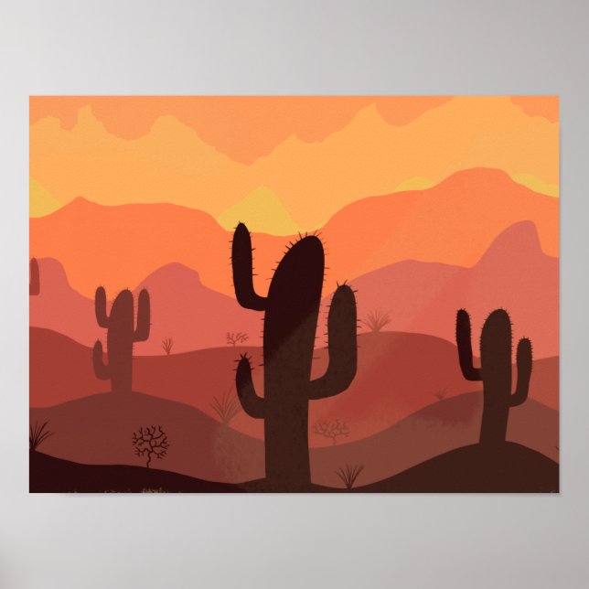 Desert Landscape Drawing with Plants Poster (Framsidan)