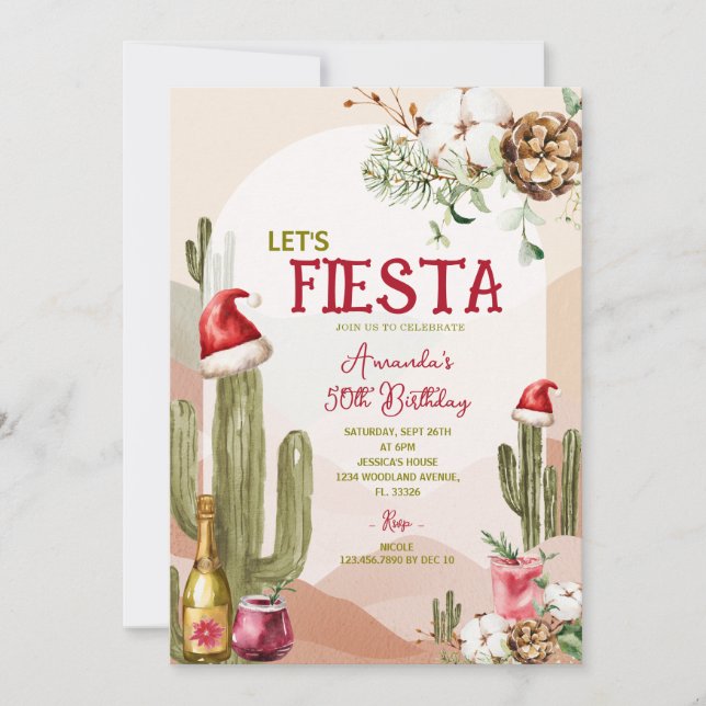 Desert Låt oss Fiesta Cactus jul 50:e födelsedagen Inbjudningar (Framsida)