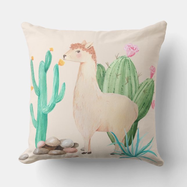 Desert LIama Cactus Flowers Nature Kudde (Framsida)