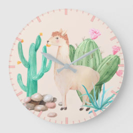 Desert LIama Cactus Flowers Stones Stor Klocka