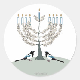 DESERT LIFE Hanukkah 2 Magpies/menorah Runt Klistermärke